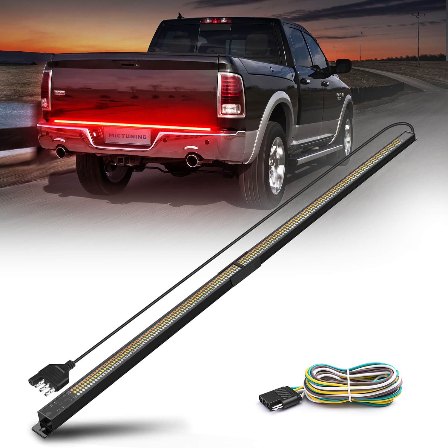 60" Foldable Tailgate Light Bar 3 Rows Light Strip,  LED Sequential Turn Signal Brake Running Reverse, No Drilling