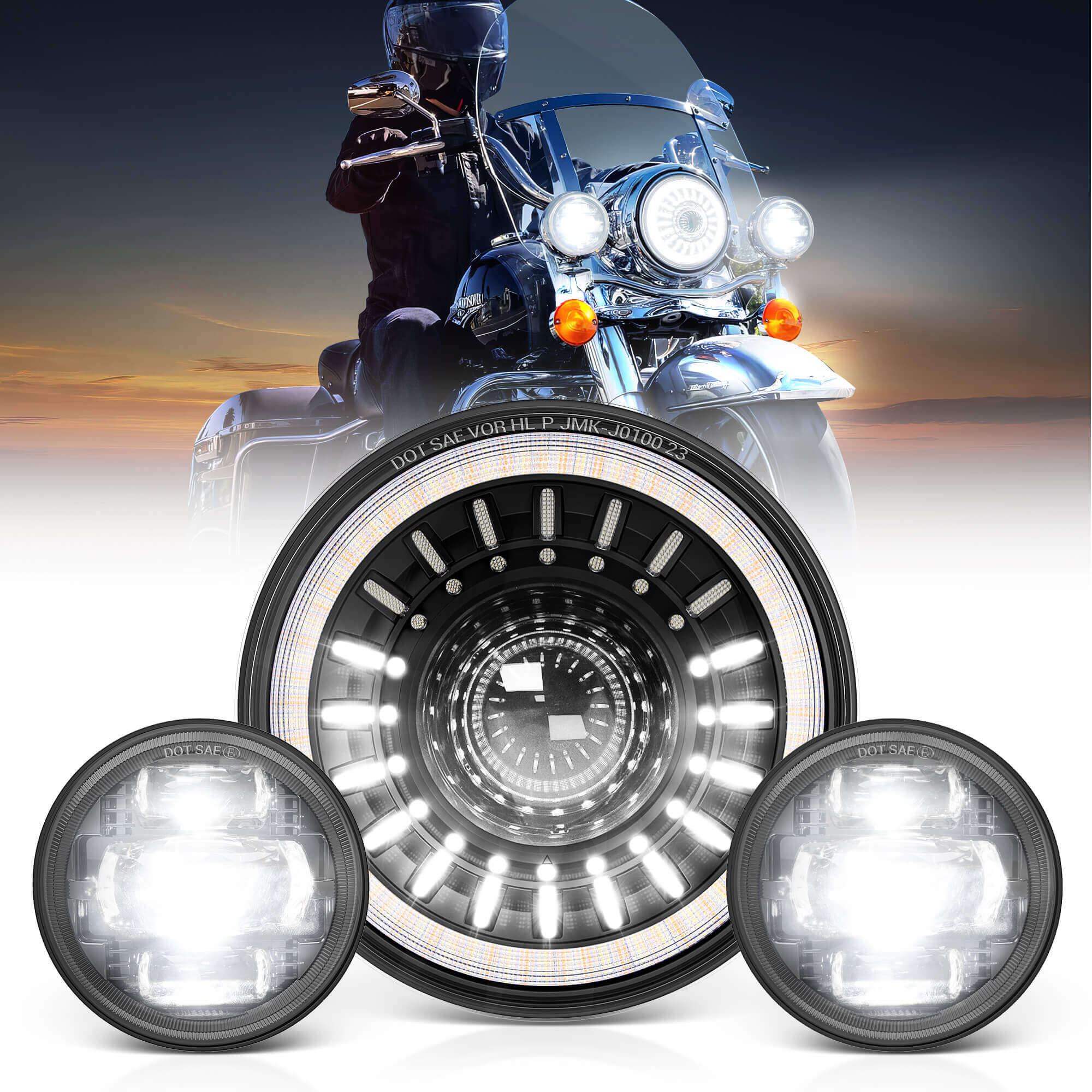 J1 7″ Motorcycle LED Headlight w/ Fog Lights Assembly, Head