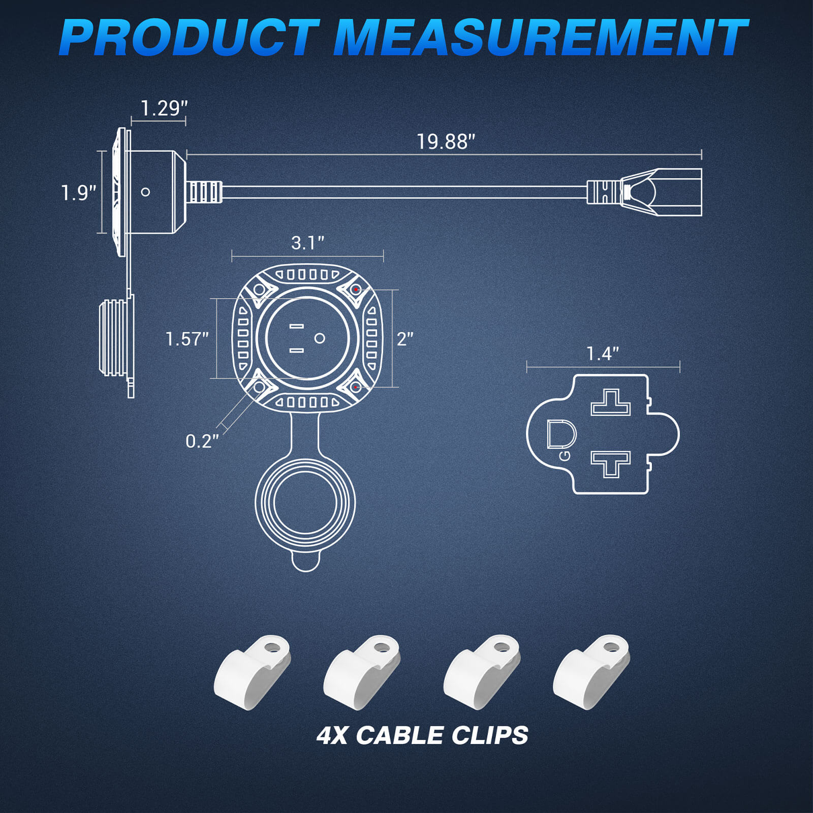 5-in-1 AC Port Plug 20A 125V, RV Shore Power Inlet Plug with T-Blade Adapter