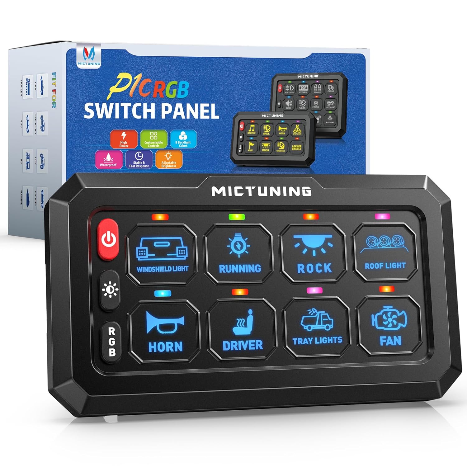P1C RGB Switch Panel 8/12 Gang, IP67 Waterproof 4 Control Modes LED Control Panel Box Electronic Relay System Switch Box Universal