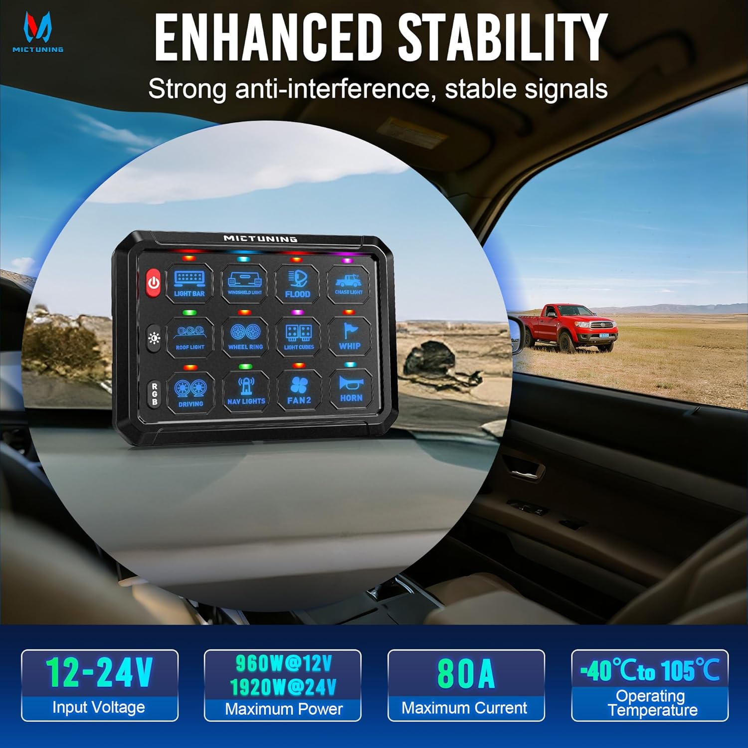 P1C RGB Switch Panel 8/12 Gang, IP67 Waterproof 4 Control Modes LED Control Panel Box Electronic Relay System Switch Box Universal