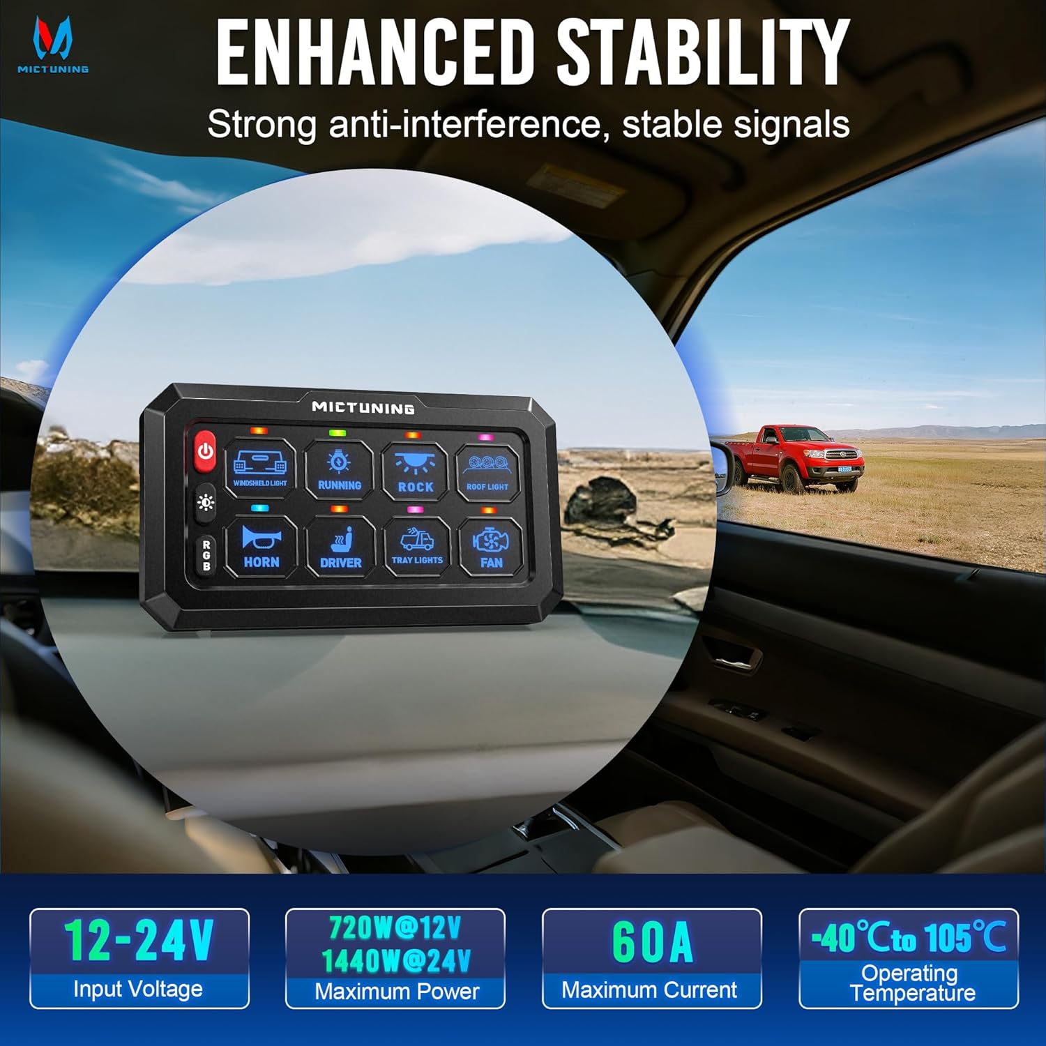 P1C RGB Switch Panel 8/12 Gang, IP67 Waterproof 4 Control Modes LED Control Panel Box Electronic Relay System Switch Box Universal