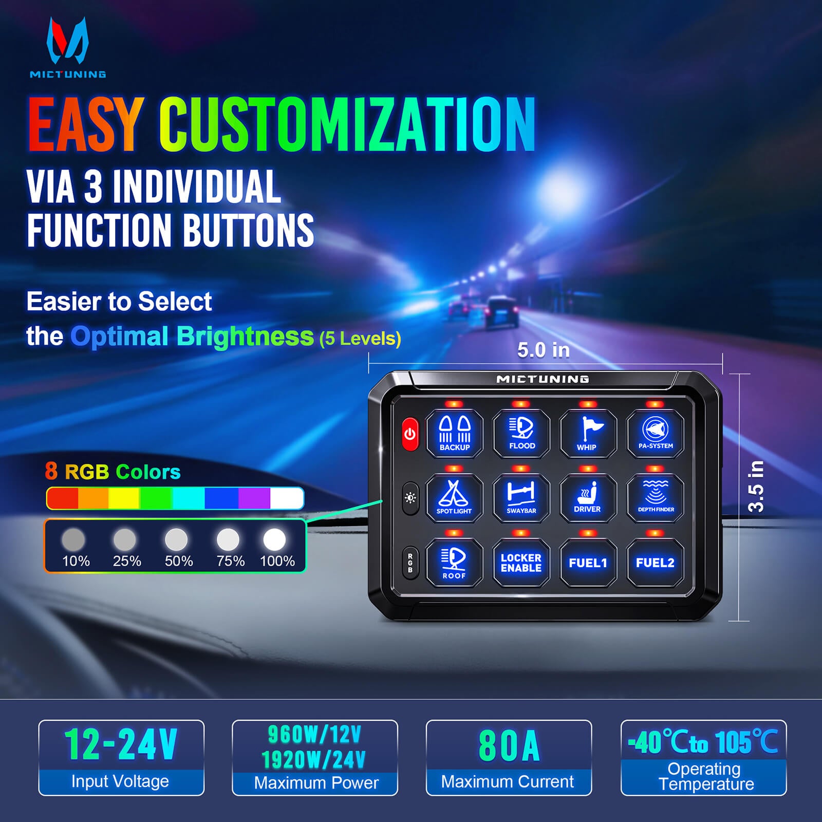 P1s RGB Switch Panel with C2 Curved RGBW LED Rock Lights