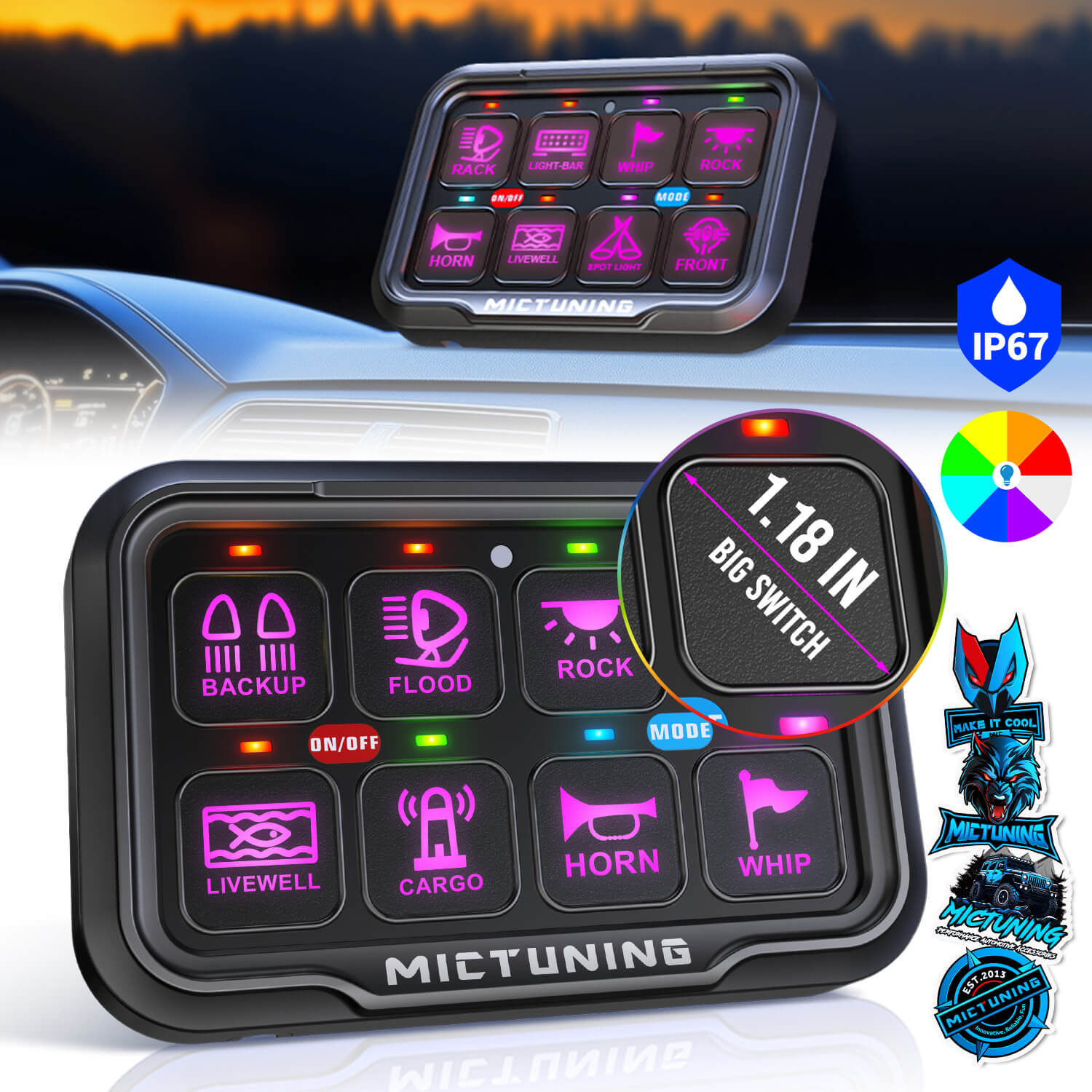 P8-Ultra IP67 Waterproof RGB Switch Panel 6/8 Gang, Larger & Tactile Switches Multifunction Switch Box