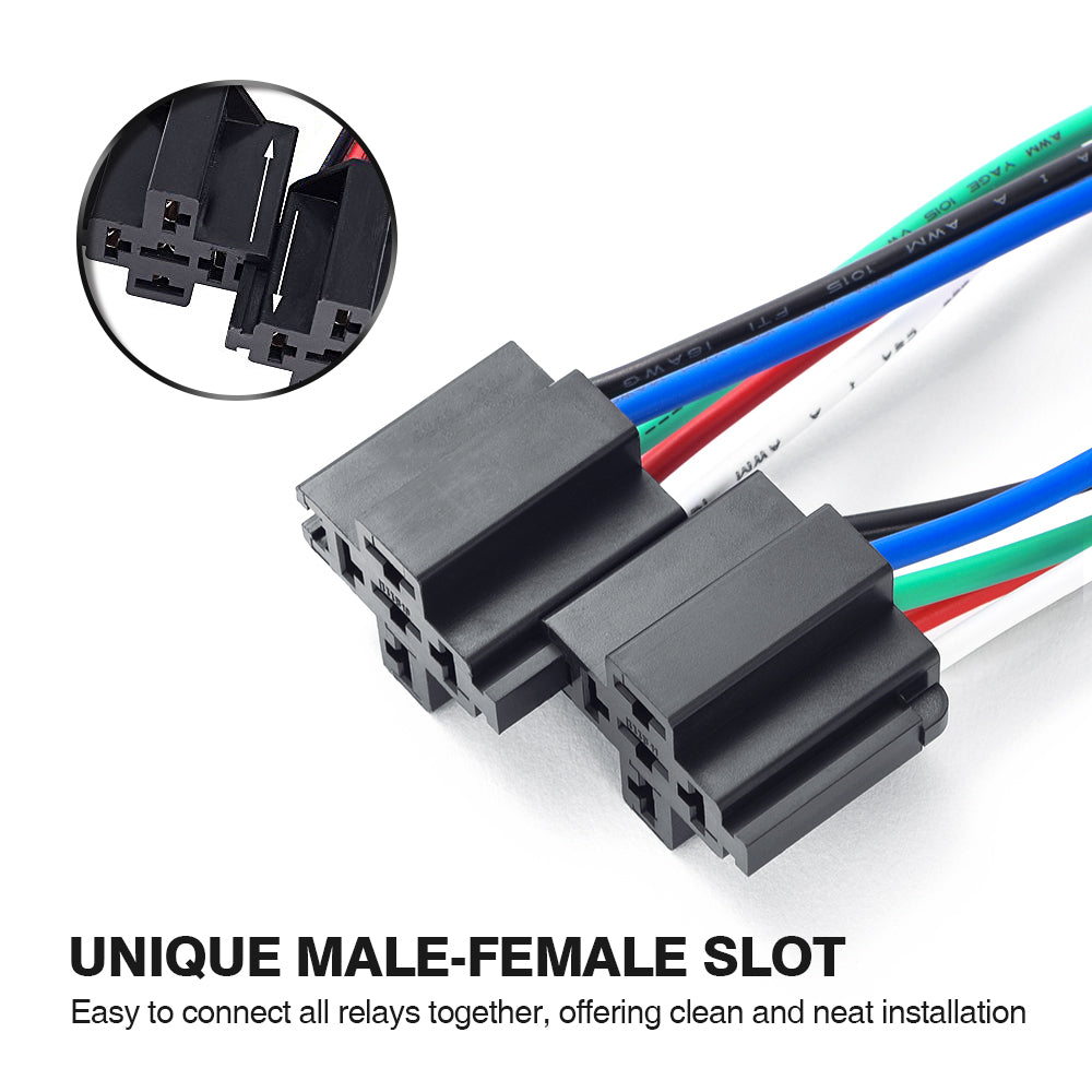 12V Fuse Relay Switch Harness Set - 30A ATO/ATC Blade Fuse, 5-Pin SPST Automotive Electrical Relays with Heavy Duty 14 AWG Wires - 6 Pack