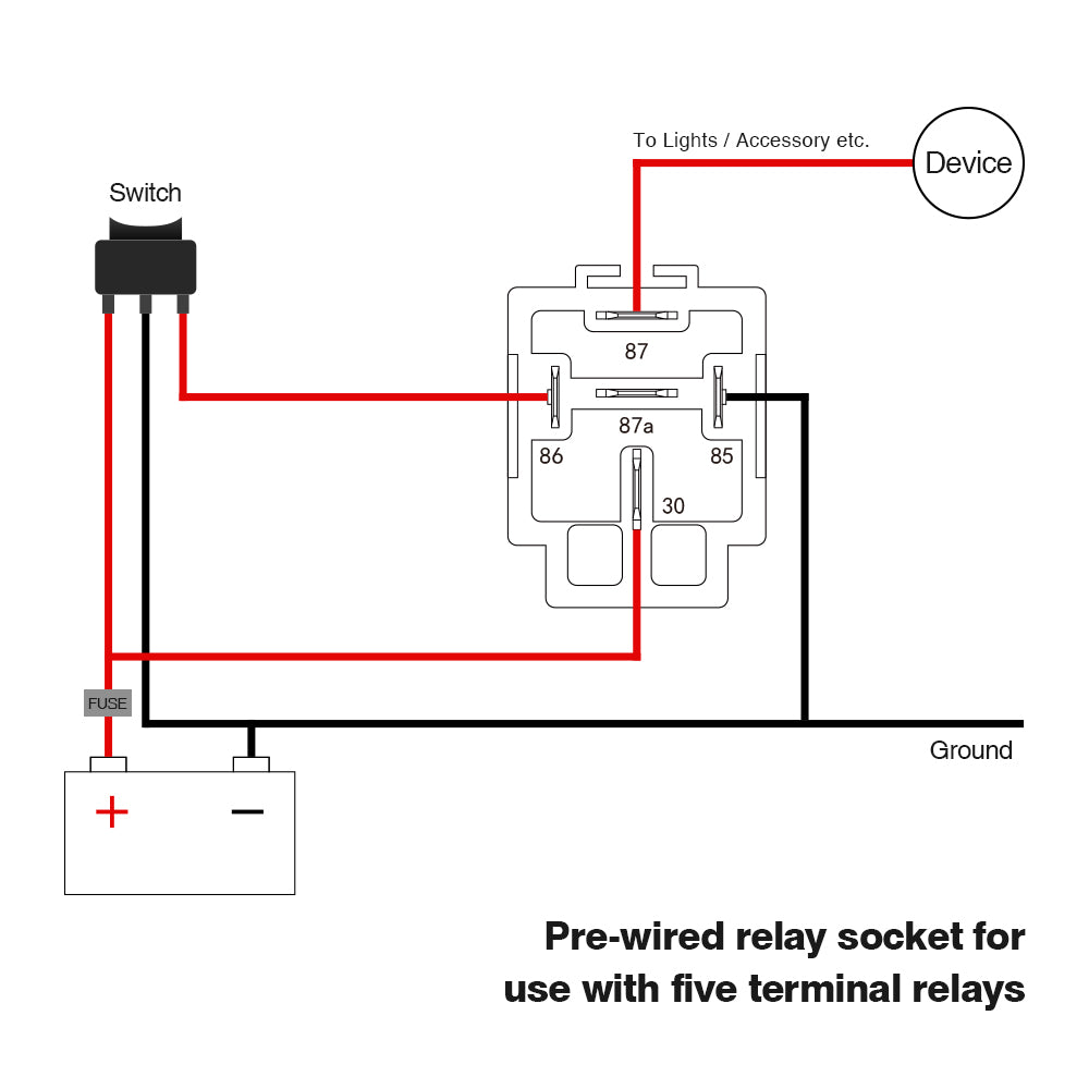 12V Fuse Relay Switch Harness Set - 30A ATO/ATC Blade Fuse, 5-Pin SPST Automotive Electrical Relays with Heavy Duty 14 AWG Wires - 6 Pack