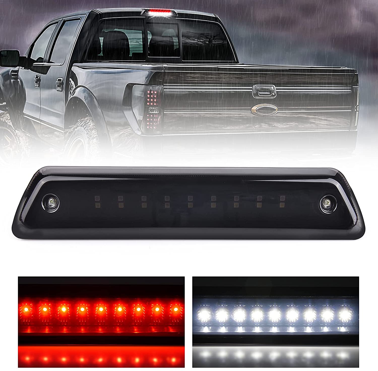 Red/White 3rd LED Brake/Reverse Light High Mount Rear Cab Cargo Lamp Compatible with 2009-2014 F150 -  Somked