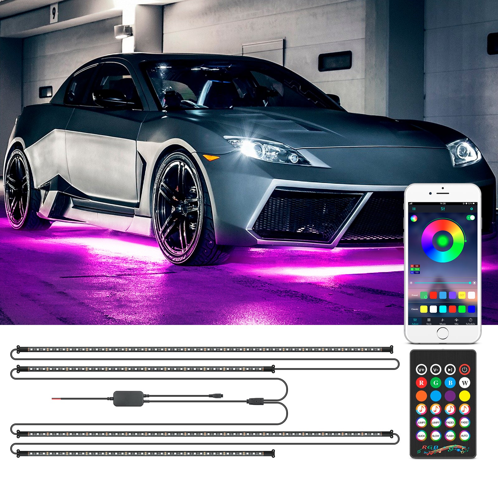 XT AUTO Purple 12v 15 Led 30cm Car Flexible Waterproof Underbody Light Strip Pack Of 20, LED