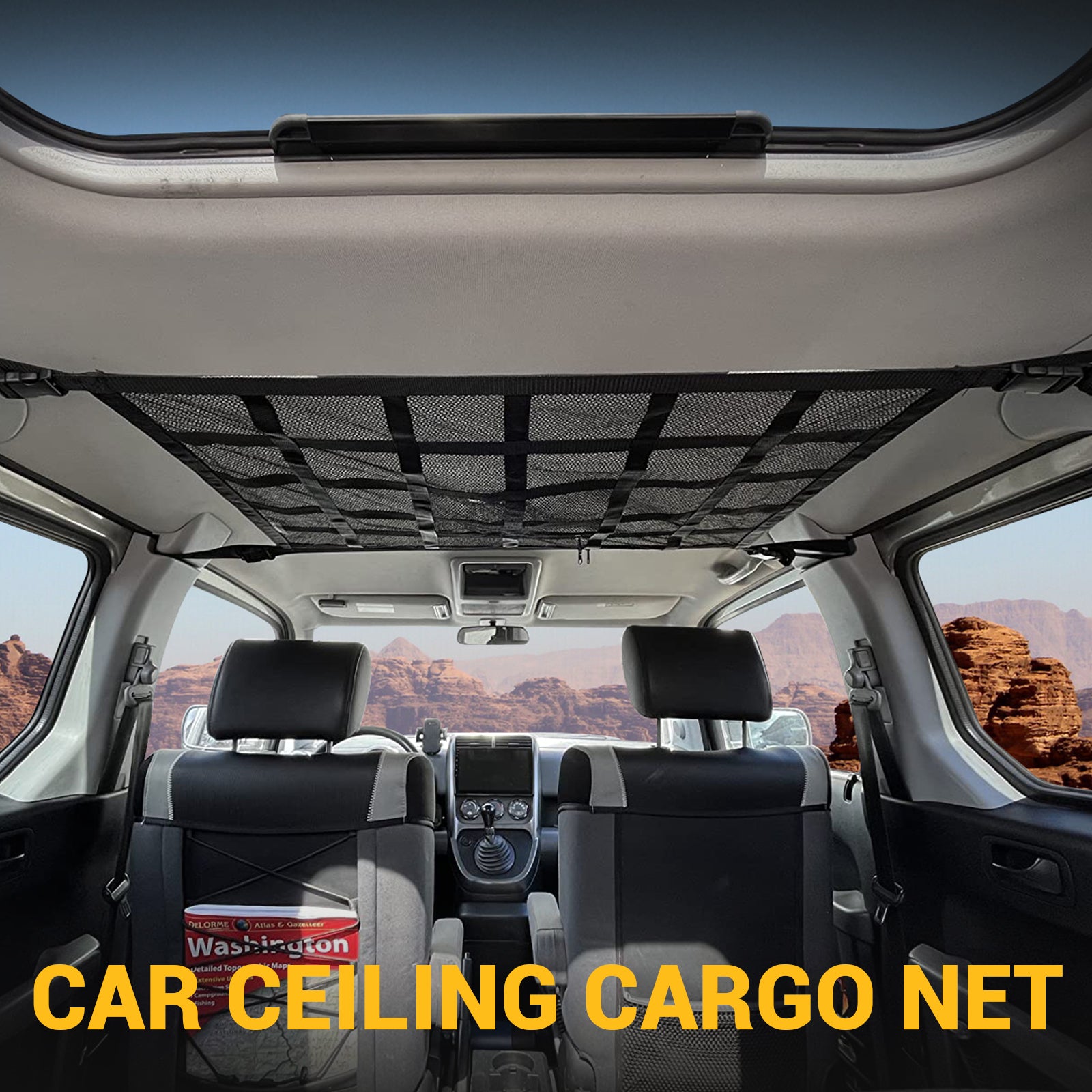 Car Ceiling Cargo Net, 31.5"x21.6" Strong Bearing Capacity Roof Cargo Net, Droopless Double-Layer Mesh Car Roof Storage Organizer