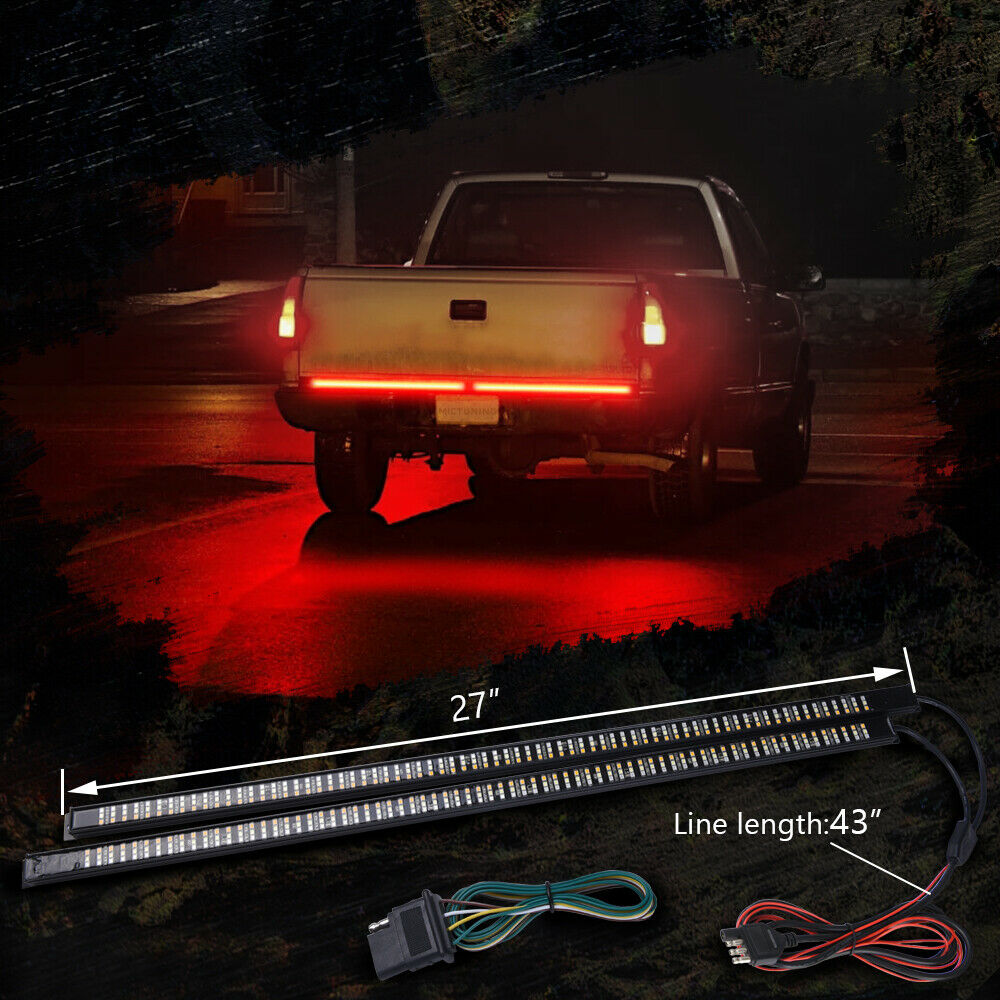 60" Aluminum Triple Tailgate Light Bar Strip Flow Amber Turn Signal