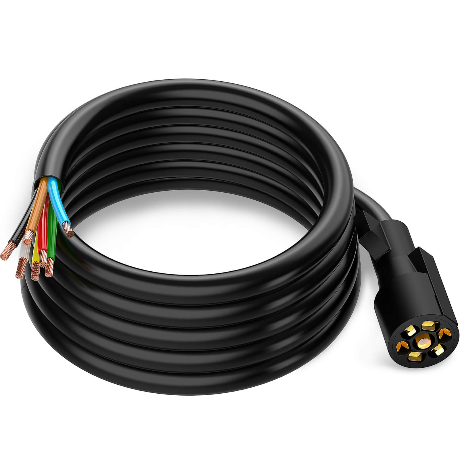 8/12/16 Feet Heavy Duty 7 Way Plug Inline Trailer Cord with Double Prongs Connector, Weatherproof