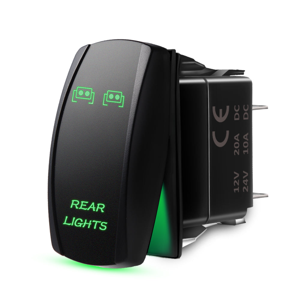 5 Pin REAR LIGHT Green Lights Rocker Switch, On-Off LED Light, 20A 12V