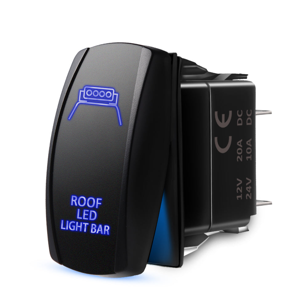 5 Pin ROOF LED LIGHT BAR Blue Lights Rocker Switch, On-Off LED Light, 20A 12V