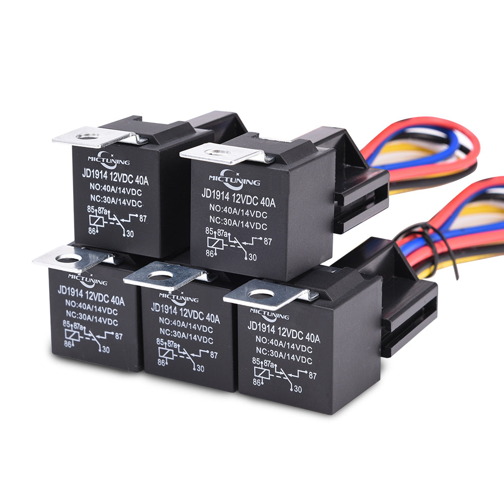 12V 30/40A Car Relay Harness Socket 5-PIN SPDT Relays - 5 pack