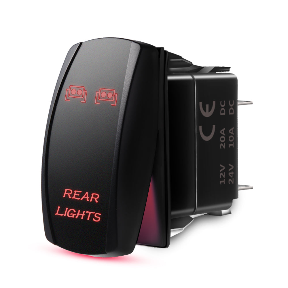 5 Pin REAR LIGHT Red Lights Rocker Switch, On-Off LED Light, 20A 12V