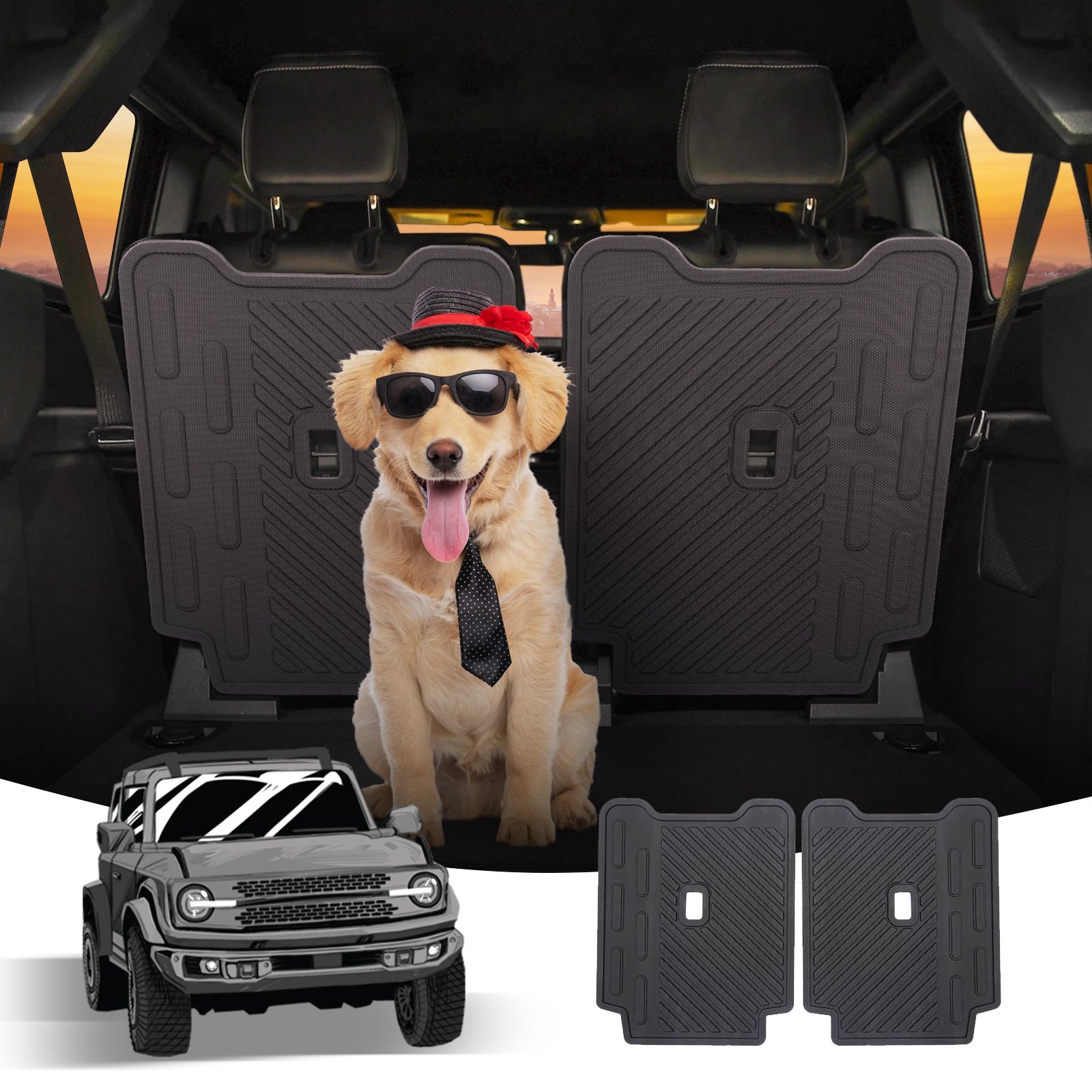 Rear Seat Back Cover 3D Precise Protector Compatible with Ford 2021 2022 2023 Bronco Accessories 2 Door Cargo/Trunk Dog Seat Liner Mat 2 PCS