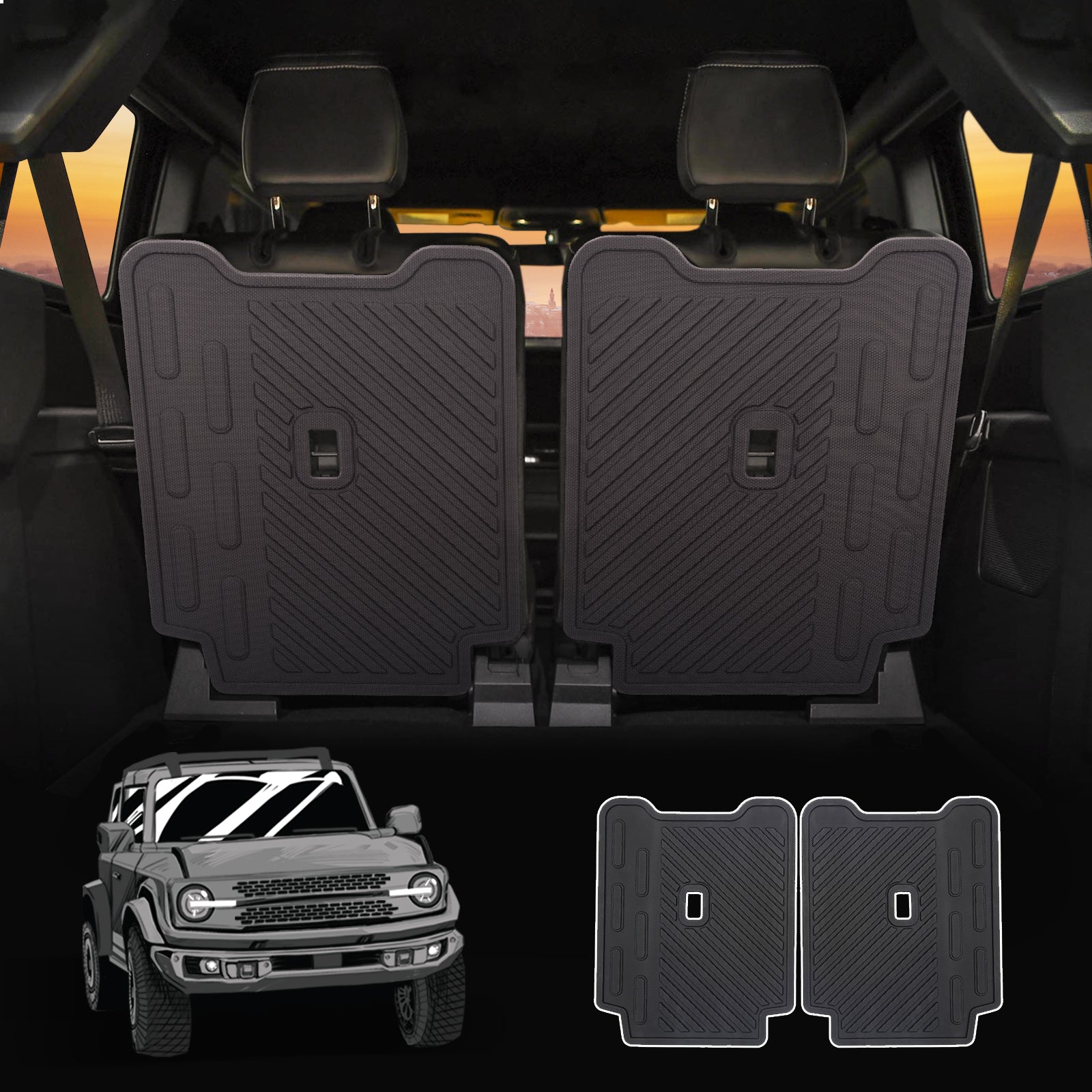 Rear Seat Back Cover 3D Precise Protector Compatible with Ford 2021 2022 2023 Bronco Accessories 2 Door Cargo/Trunk Dog Seat Liner Mat 2 PCS