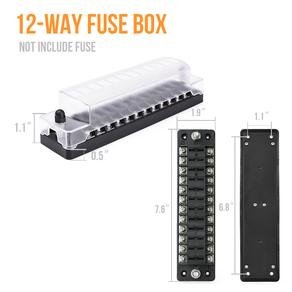 12-way Blade Fuse Block with Screw Nut Terminal Fuse Box Holder for Vehicle Boat