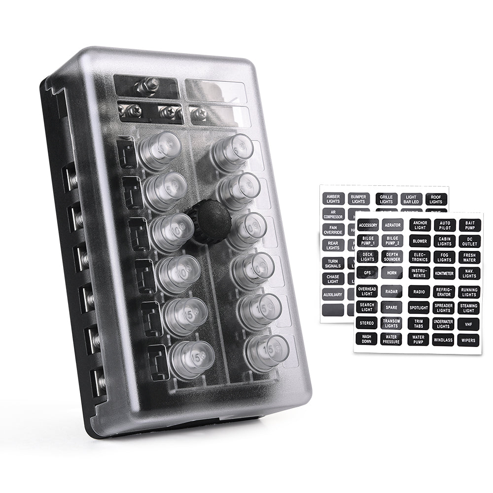 MICTUNING 6/ 12-way Overload Protection Box Holder with Waterproof Metal Nut Cover Circuit Protector for Car Boat SUV ATV UTV