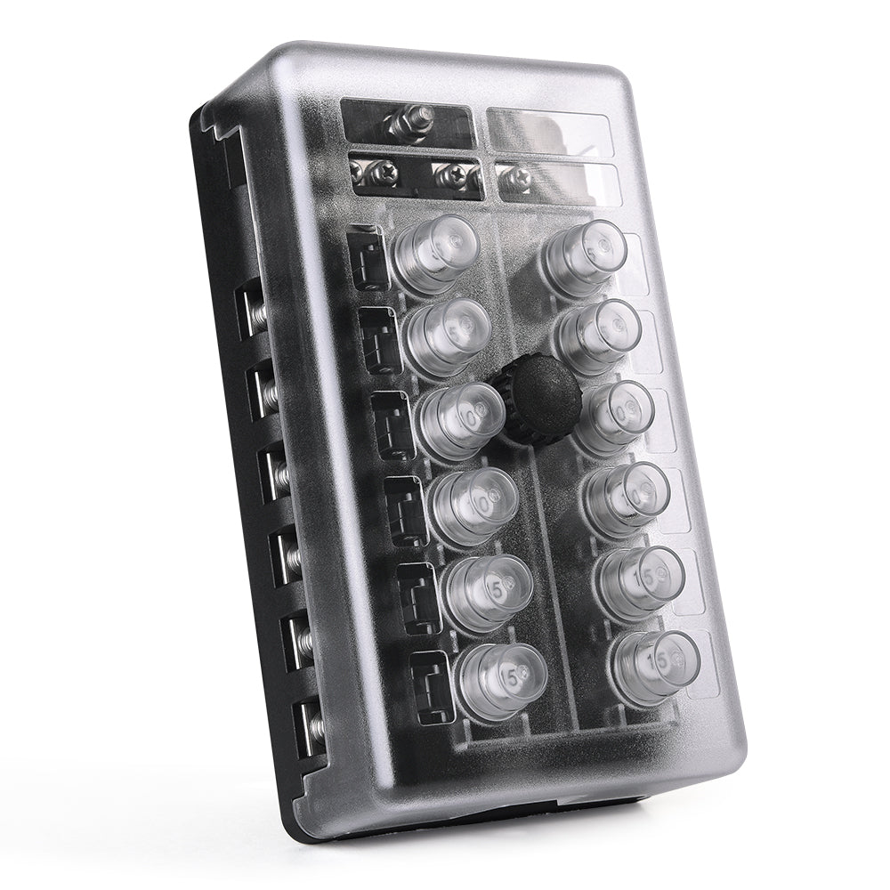 MICTUNING 6/ 12-way Overload Protection Box Holder with Waterproof Metal Nut Cover Circuit Protector for Car Boat SUV ATV UTV