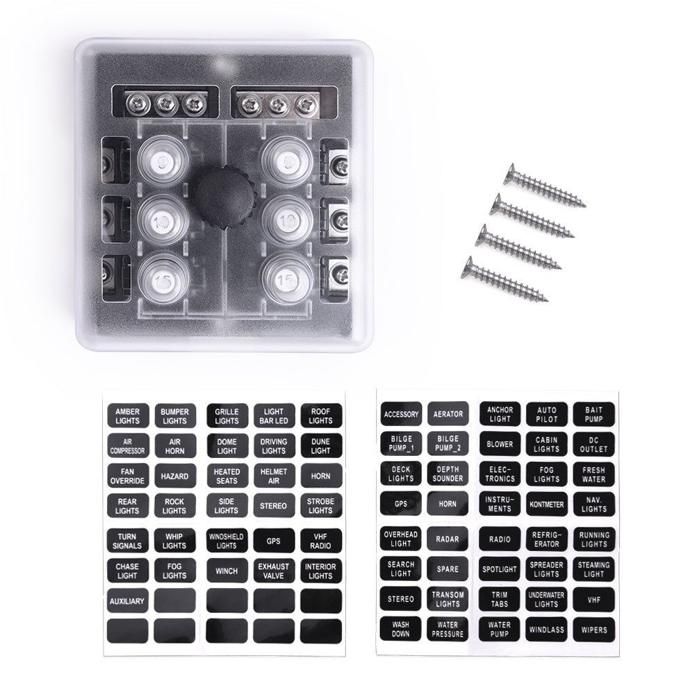 MICTUNING 6/ 12-way Overload Protection Box Holder with Waterproof Metal Nut Cover Circuit Protector for Car Boat SUV ATV UTV