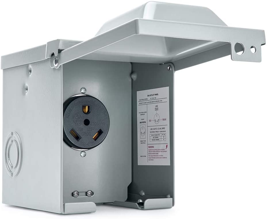 30A 125V RV Generator Power Outlet Box, Electrical NEMA TT-30R Receptacle Panel Enclosed Lockable for RV Camper Travel Trailer Motorhome