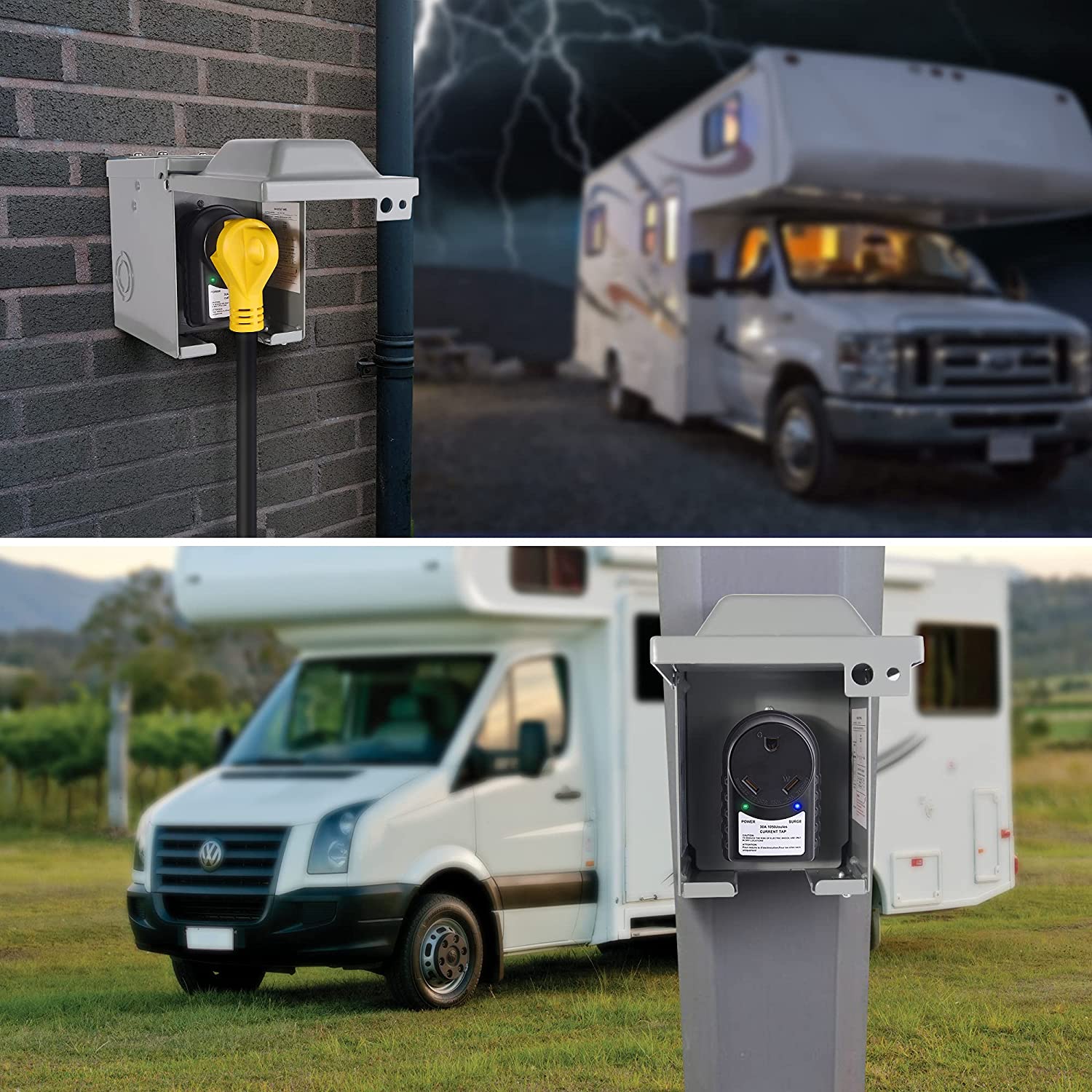 30 Amp RV Surge Protector - 125V, 1050 Joules, LED Indicator Light, ETL Listed, 30 Amp Male to 30 Amp Female for RV Trailer Camper