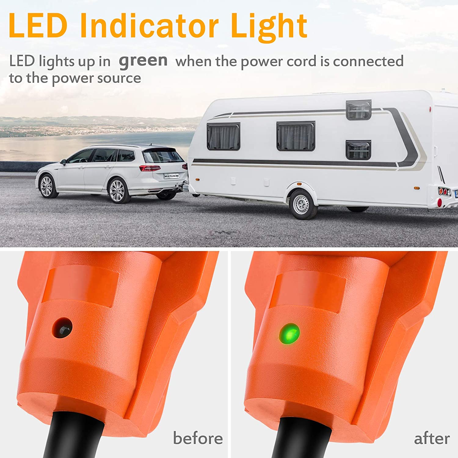 30A Male to 50A Female RV Power Cord Plug Adapter Heavy Duty Electrical Power Adapter with LED Indicator