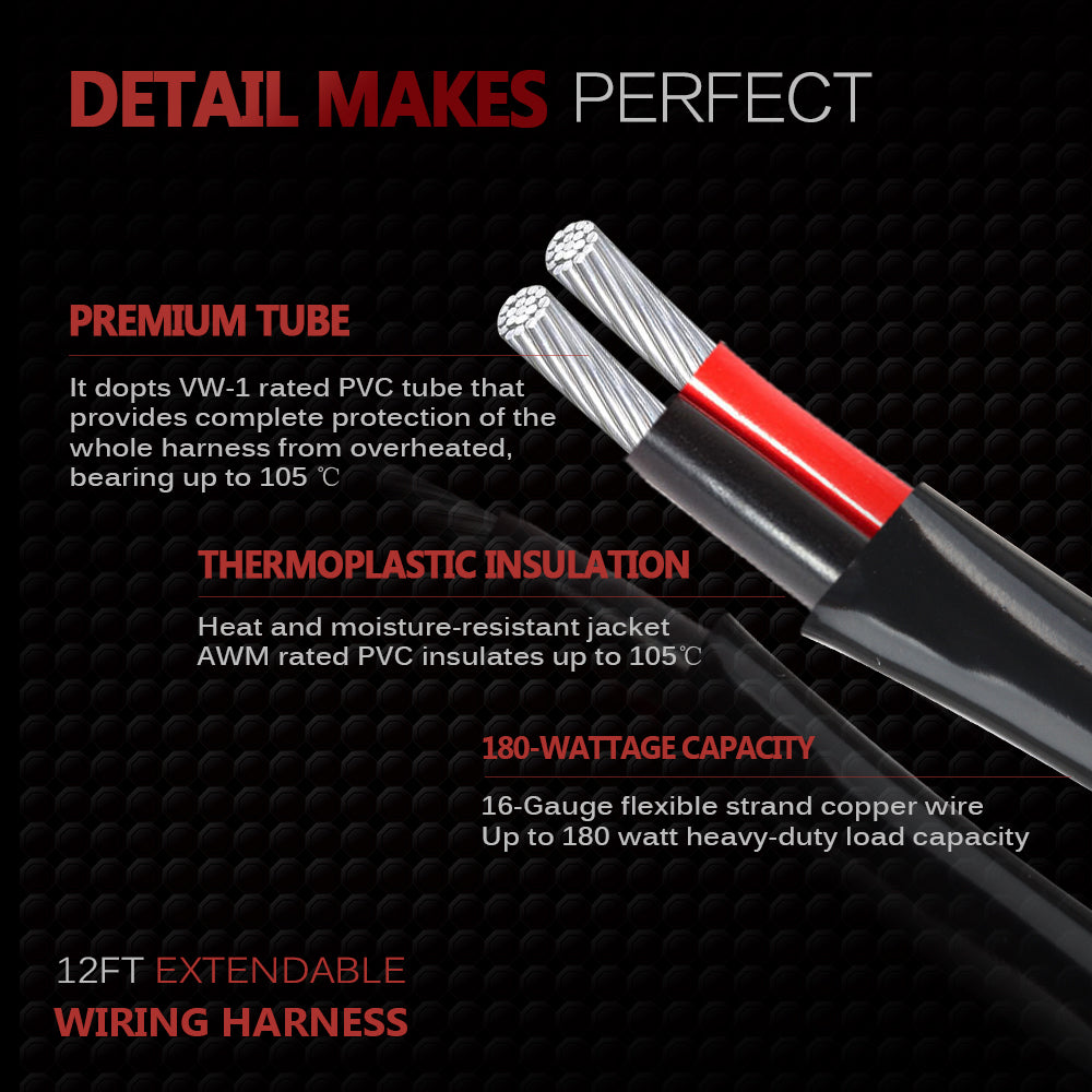 16AWG Wire Harness Blue LED Light Bar Rocker Switch Fuse 40A Relay 2 Lead