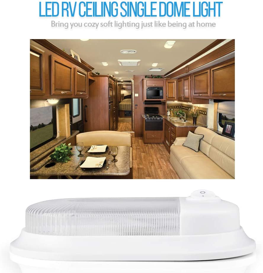 LED RV Ceiling Dome Light 10-24V 360 Lumen Single Dome Interior Replacement Lighting