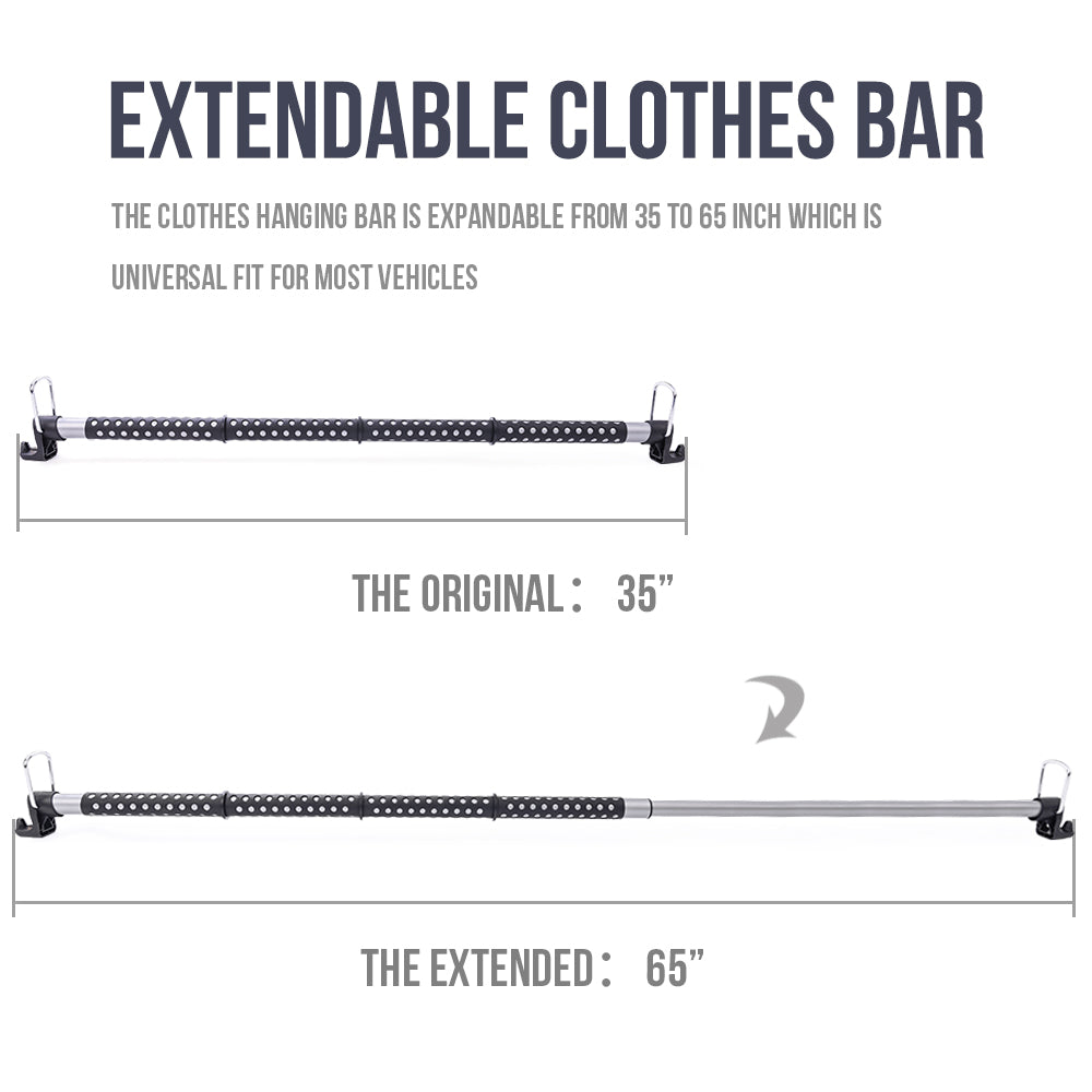 Car Expandable Clothes Hanger Bar Vehicle Expandable 36 to 65-inch Clothing Rod for Travel