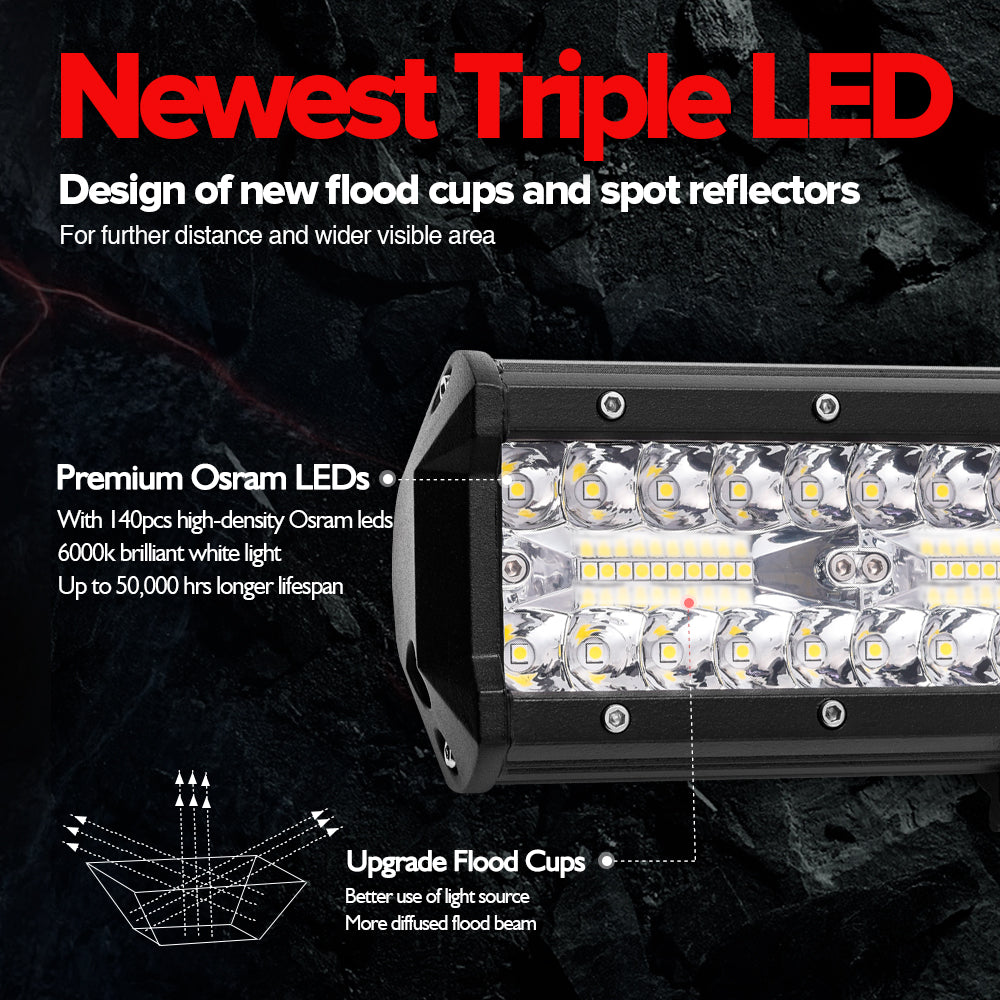 20" Triple Row LED Work Light Bar Spot Flood 21,000 Lumens Weatherproof for Off Road Driving Light Fog Roof Bumper Lamp - 2 Years Warranty