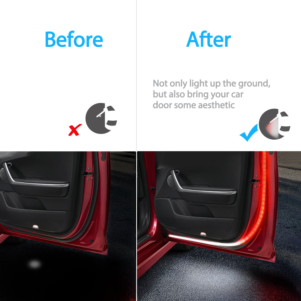 Car Door LED Strip Warning Lights, 12V Dual Color White & Red Car Door Lights Flash Safety Lights Anti Rear-end Collision
