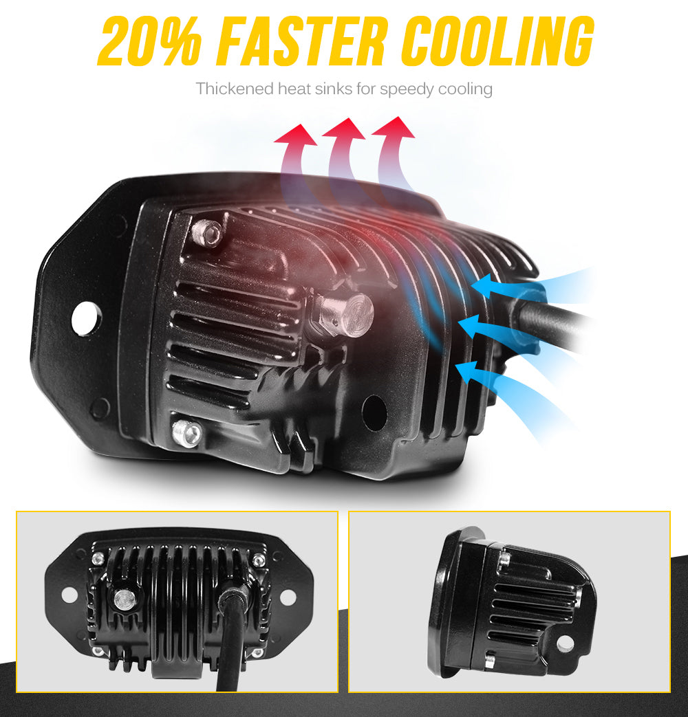 2x 20W Flush Mount LED Pods, Flood LED Work Light Bar, Offroad Backup Driving Fog Lamp