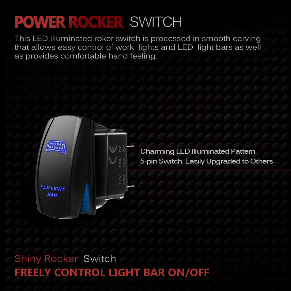 16AWG Wire Harness Blue LED Light Bar Rocker Switch Fuse 40A Relay 2 Lead