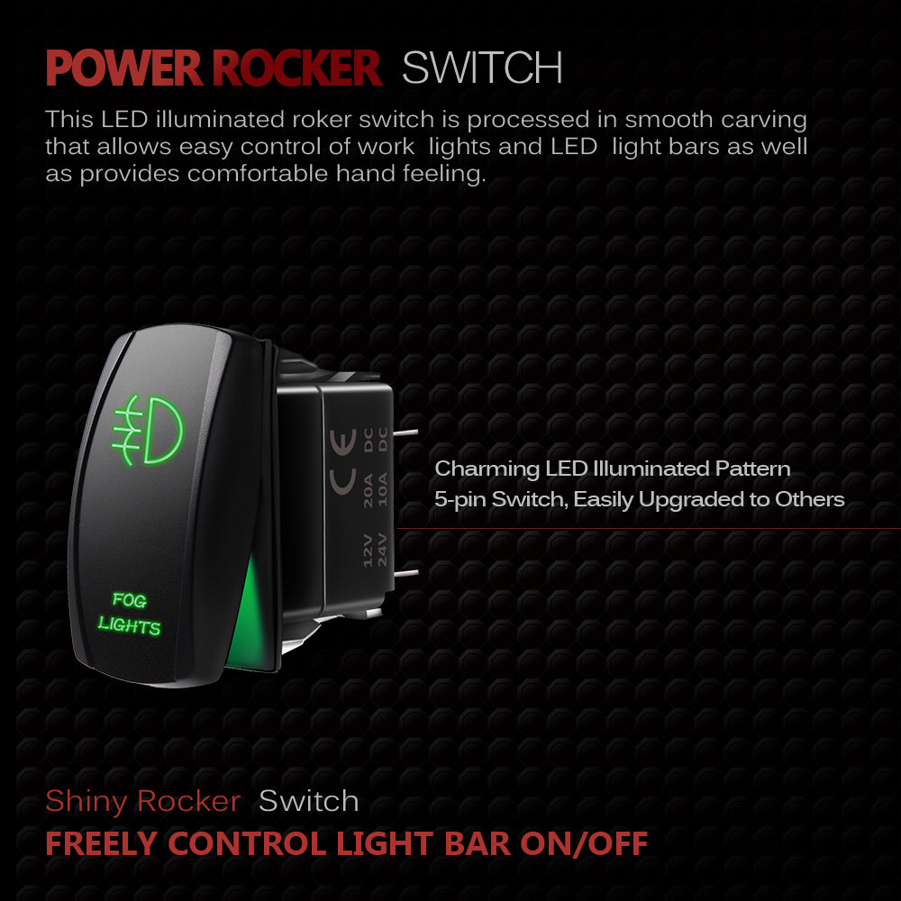 16AWG Wire Harness Green Fog Light Rocker Switch Fuse 40A Relay 2 Lead