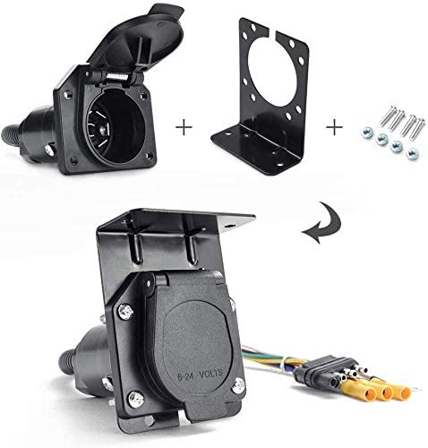 4-Way Flat to 7-Way Round RV Blade Trailer Adapter Plug with Mounting Bracket