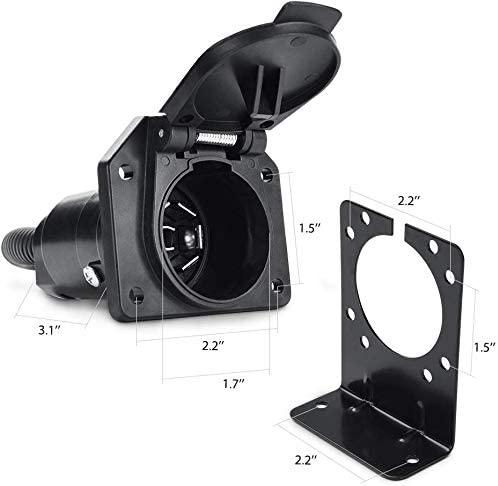 4-Way Flat to 7-Way Round RV Blade Trailer Adapter Plug with Mounting Bracket