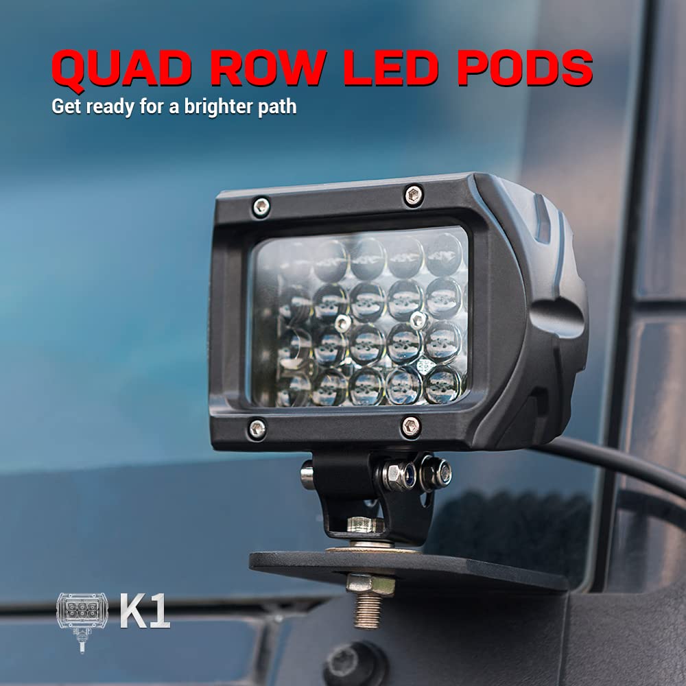 K1 LED Pods Quad Row Off Road Combo LED Light Bar 1920lm Driving Fog Lamps 2Pcs 4 Inch