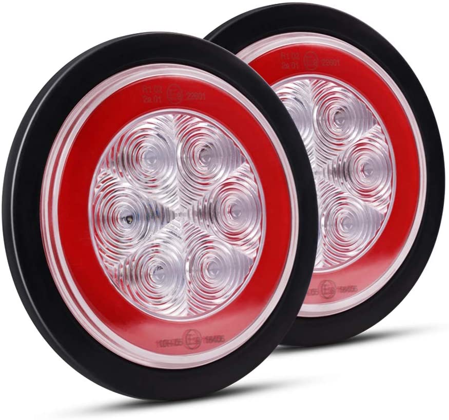 2Pcs 5'' Amber Red LED Round Trailer Tail Light Kit with Stop Turn Brake Light for RV Truck Boat