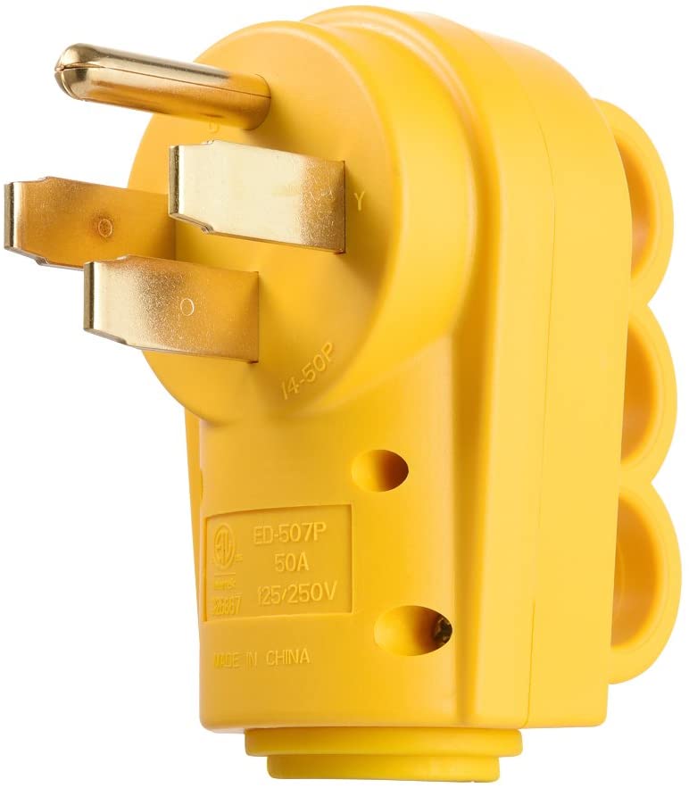 125 250V 50Amp Heavy Duty RV Replacement Male Plug with Ergonomic Handle Yellow