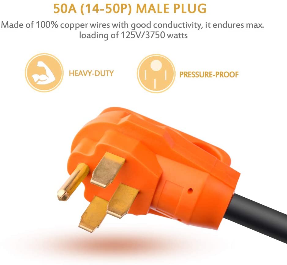 18'' 50A Male to 30A Female Heavy Duty Dogbone Electrical Adapter with Handle, 125V 3750W Yellow