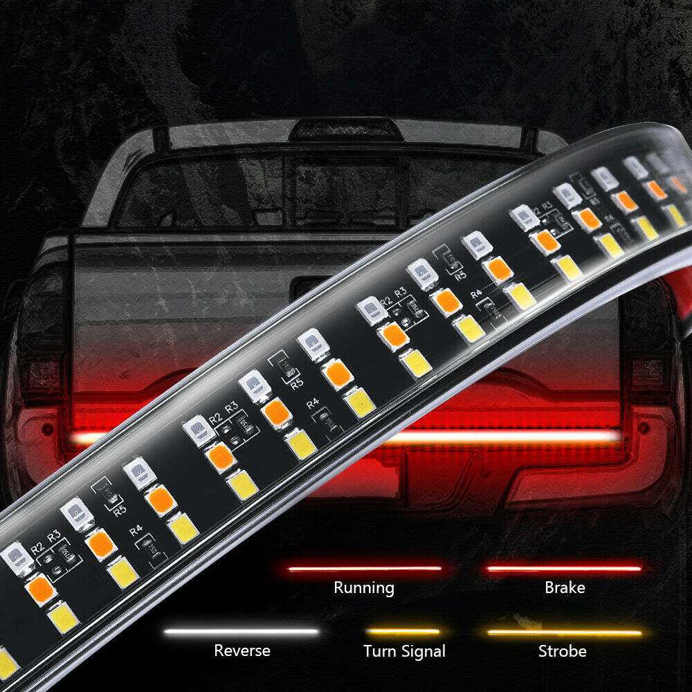 60" Triple Row LED Tailgate Light Bar White Reverse Lights Red Brake