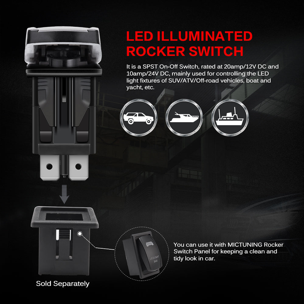 5 Pin SASQLIATCH Blue Lights Rocker Switch, On-Off LED Light, 20A 12V