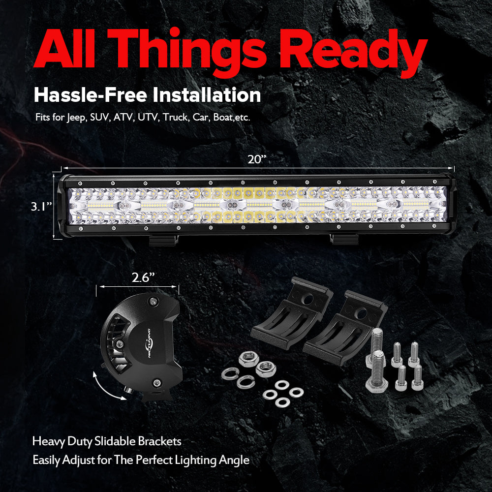 20" Triple Row LED Work Light Bar Spot Flood 21,000 Lumens Weatherproof for Off Road Driving Light Fog Roof Bumper Lamp - 2 Years Warranty