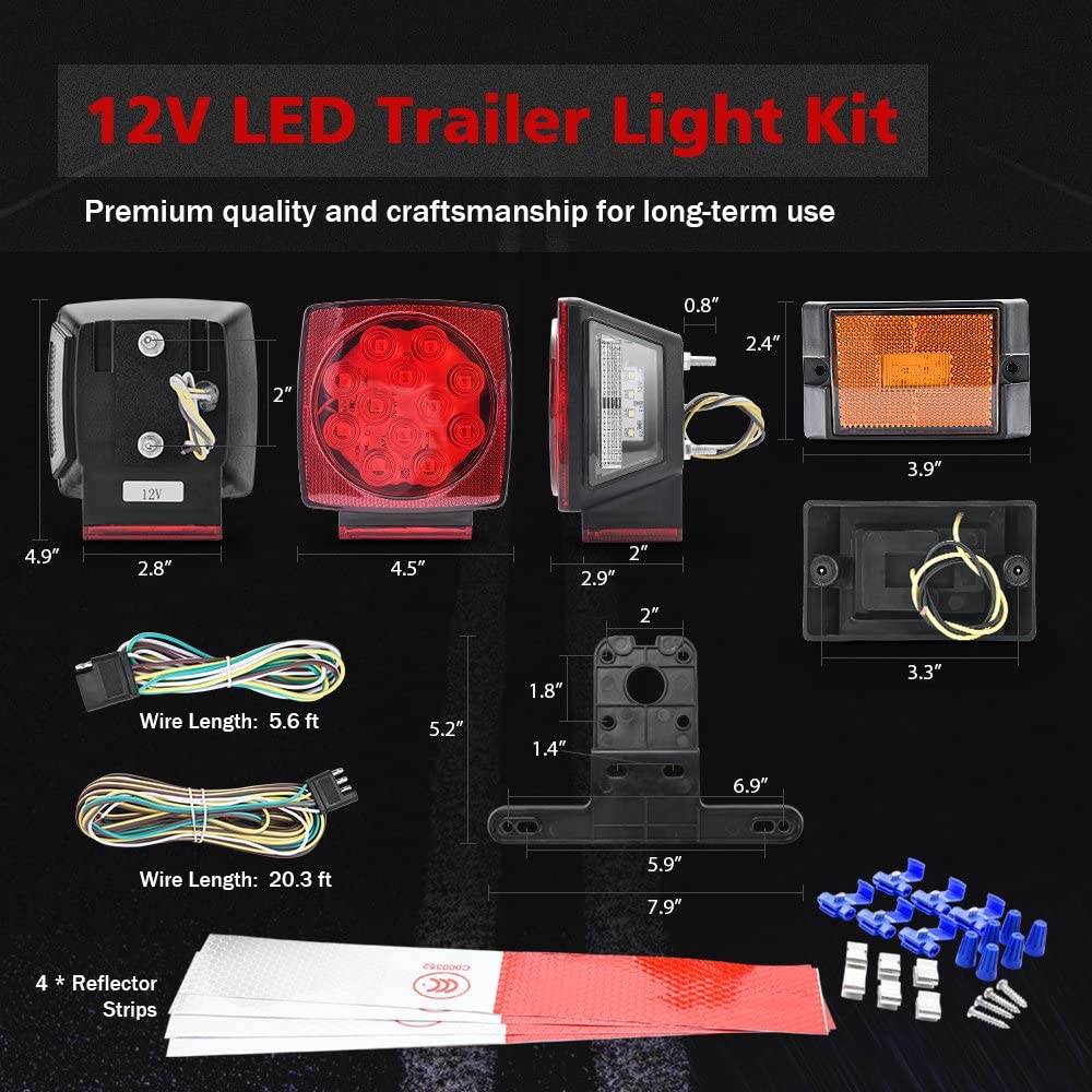 12V LED Trailer Light Kits Submersible Tail Lamp Universal for Boat Truck RV Van Marine Pickup Bus Towing Vehicle