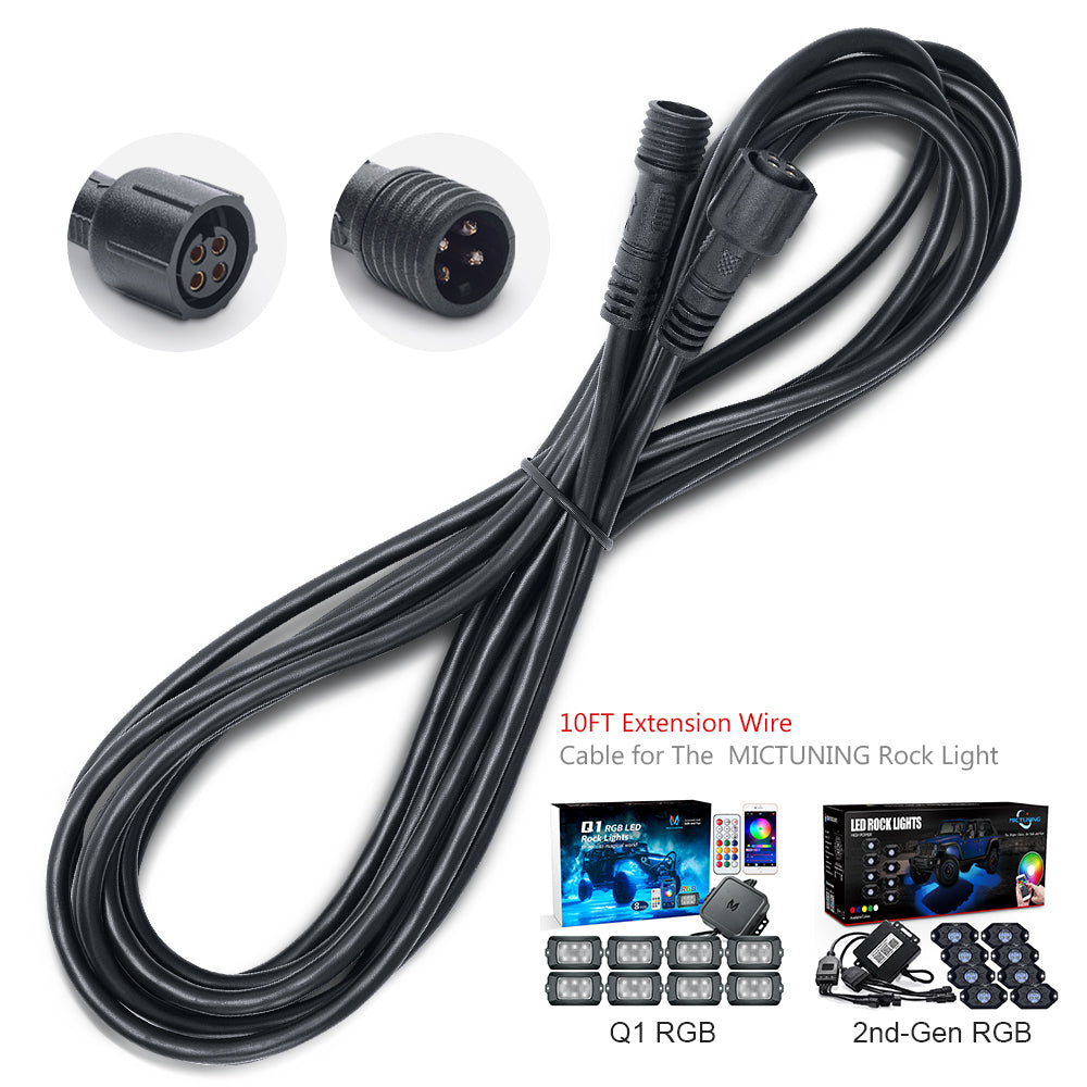 10FT 4Pin Extension Wire Cable - Only for 2nd-GEN(CM) RGB, Q1 RGB LED Rock Lights and P1S P8 P8Y P1C Series Swtich Panel