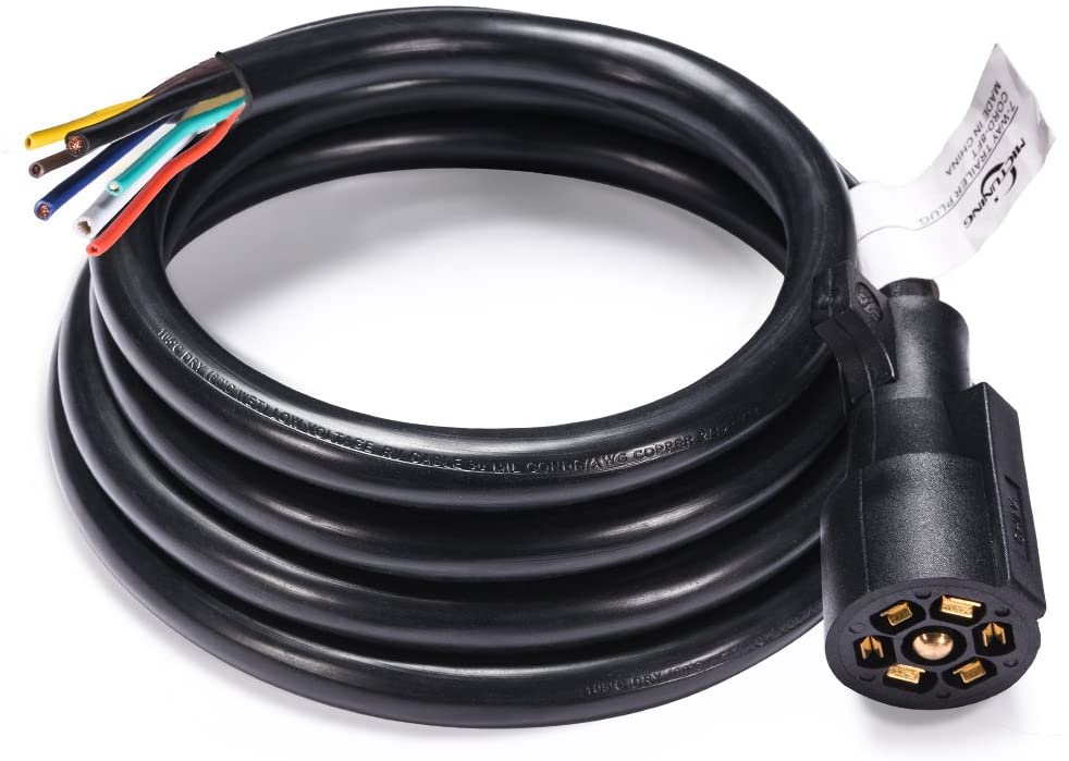 8/12/16 Feet Heavy Duty 7 Way Plug Inline Trailer Cord with Double Prongs Connector, Weatherproof
