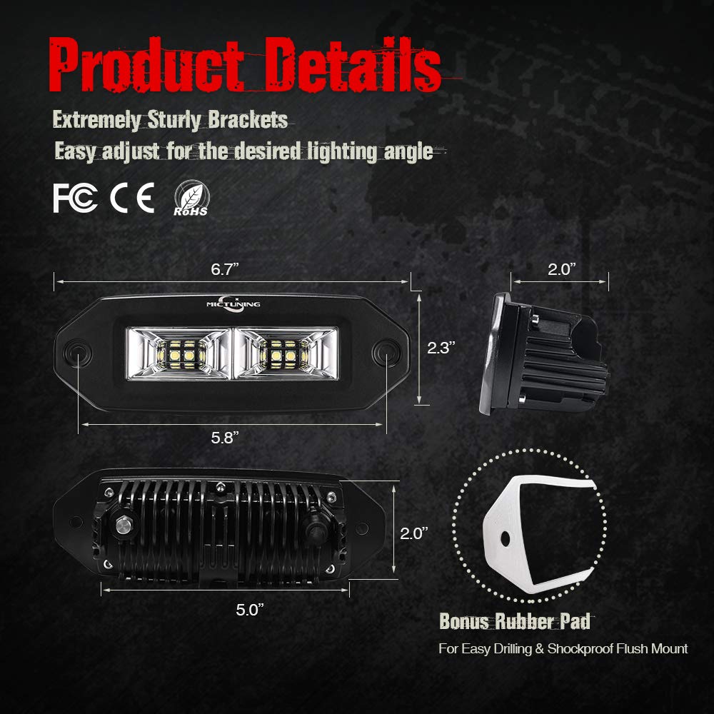 40W Flood LED Work Light Bar, Off Road Backup Driving Lights Fog Lamp 6.7 Inch