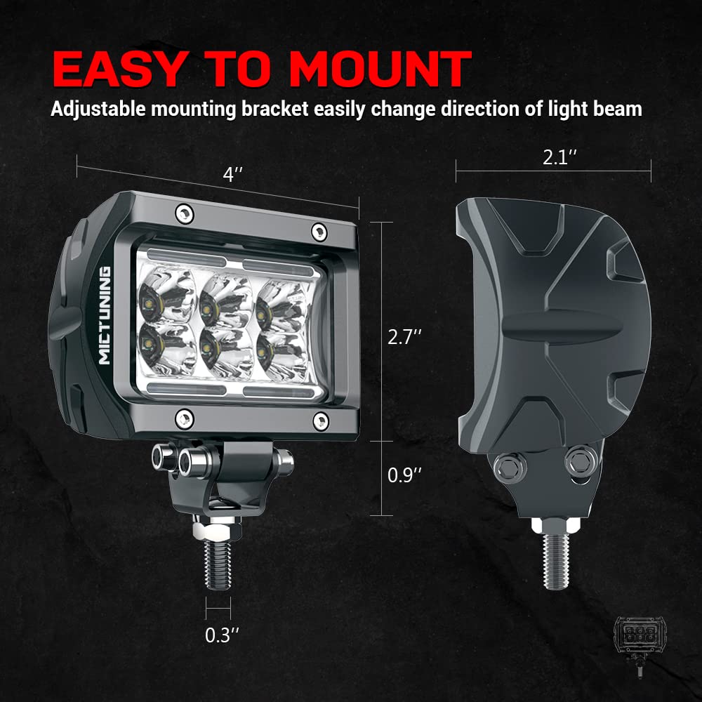 LED Light Pods K1 2Pcs 4 Inch 18W Off Road Spot Flood LED Light Bar 1620lm